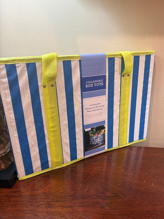 Handbags - Collapsible Box Tote - Blue and Yellow Trim